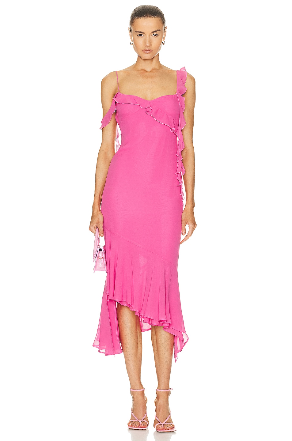 Image 1 of The Andamane Miranda Midi Ruffle Dress in Flamingo Pink