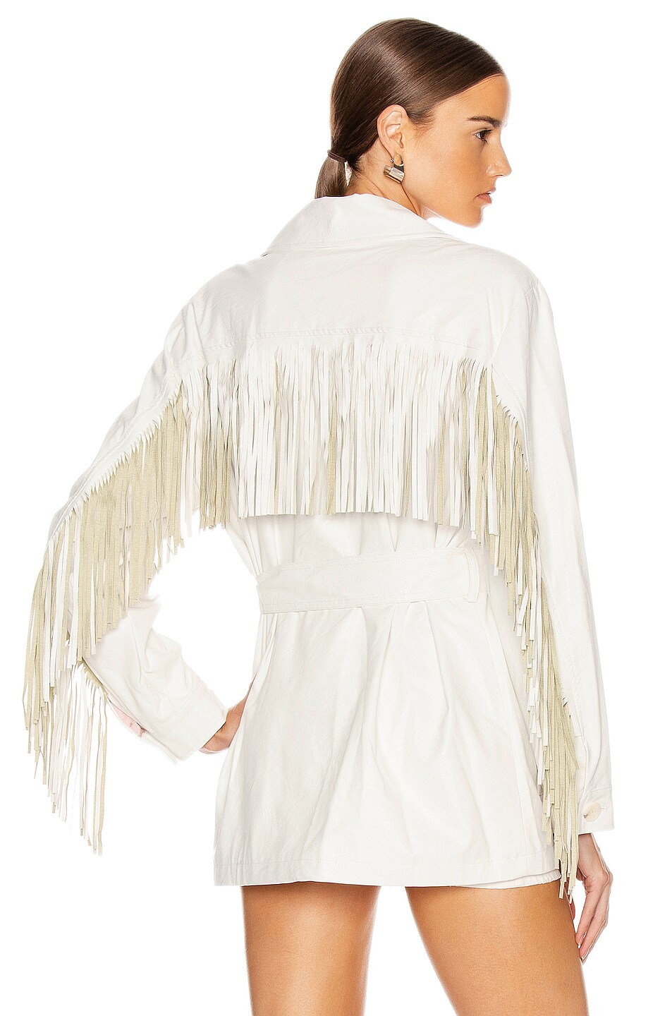 Image 1 of The Andamane Cher Faux Leather Fringe Jacket in White