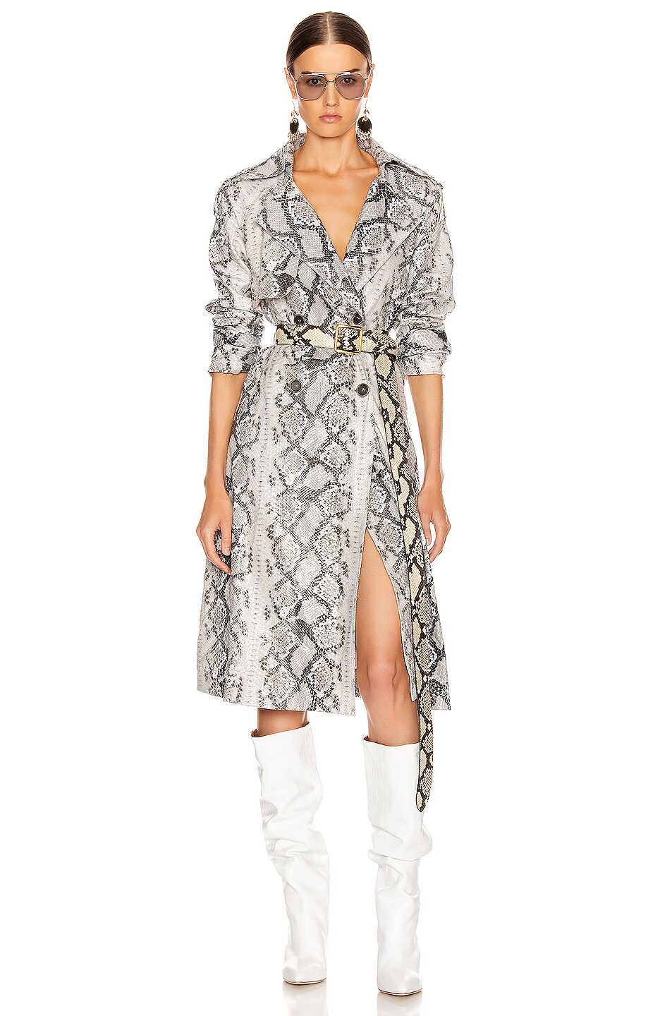 Image 1 of The Andamane Claretta Faux Leather Snake Print Trench Coat in Grey
