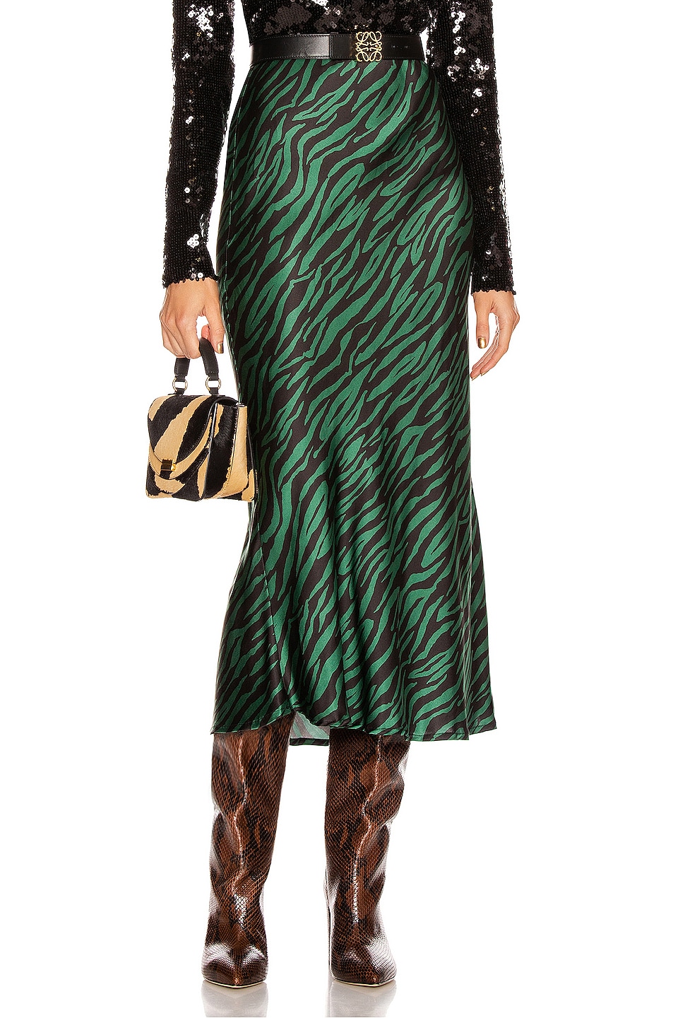 Image 1 of The Andamane Bella Midi Skirt in Green Zebra