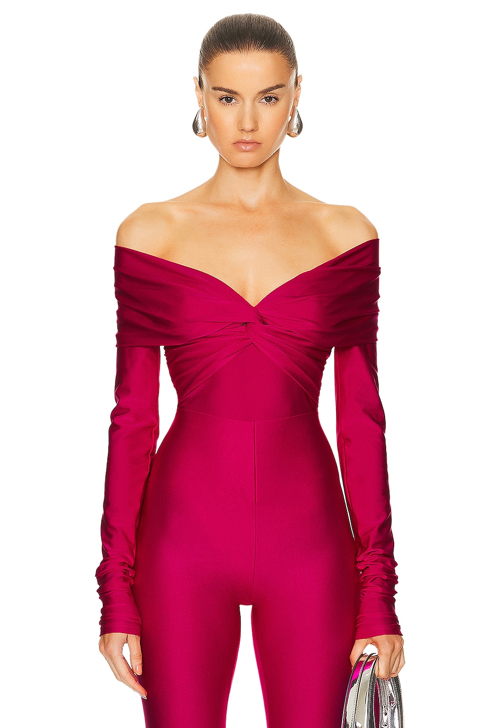 Image 1 of The Andamane Kendall Off Shoulder Bodysuit in Fuchsia