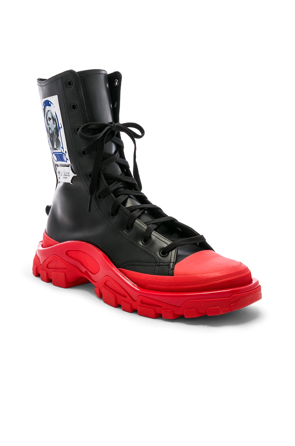 Image 1 of adidas by Raf Simons Detroit Hi-Top Sneaker in Black & Red