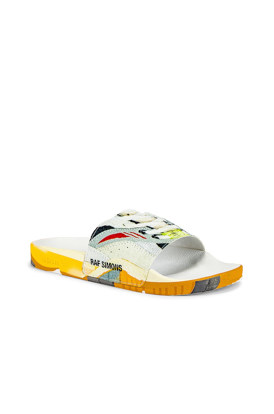 Image 1 of adidas by Raf Simons Torsion Adilette Slides in White & Multi