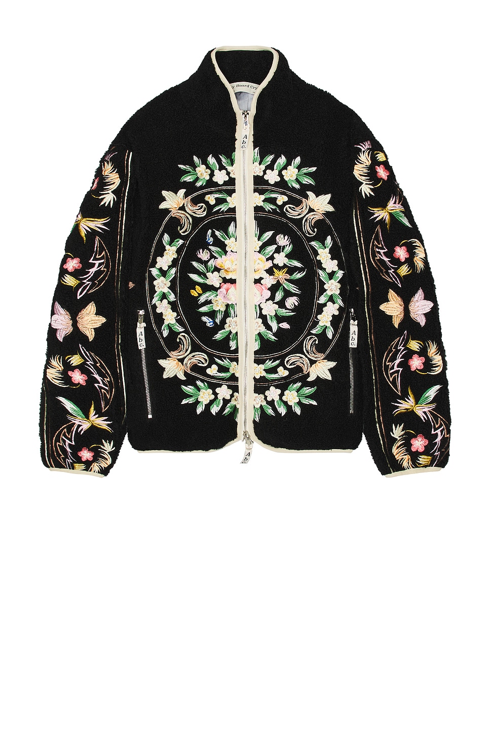 Floral Fleece Zip Up in Black