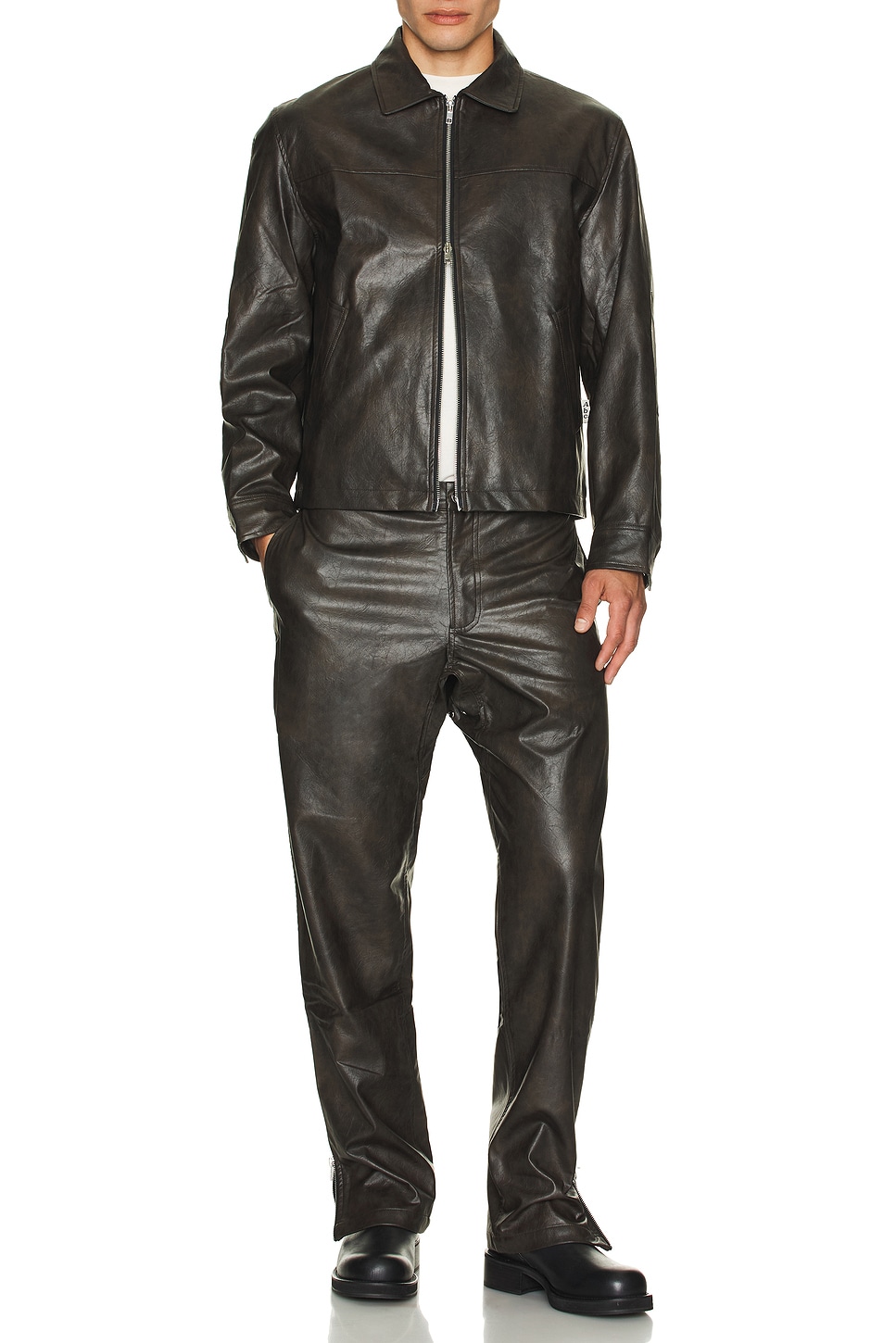 Image 1 of Advisory Board Crystals Aged Faux Leather Zip Pant in Black