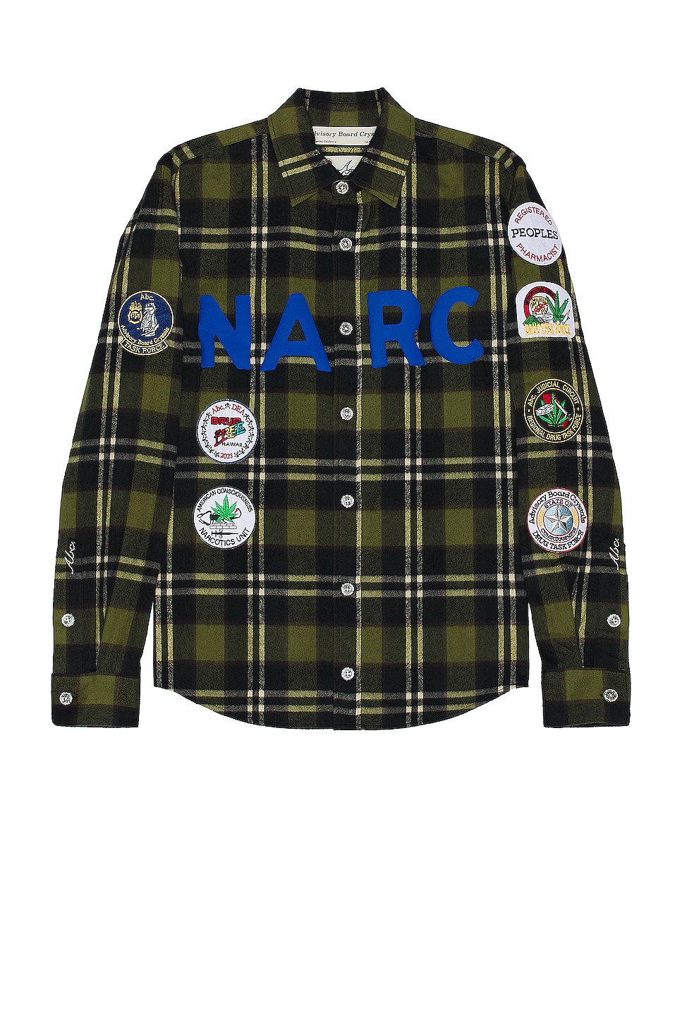 Image 1 of Advisory Board Crystals Narc Flannel Shirt in Green Plaid
