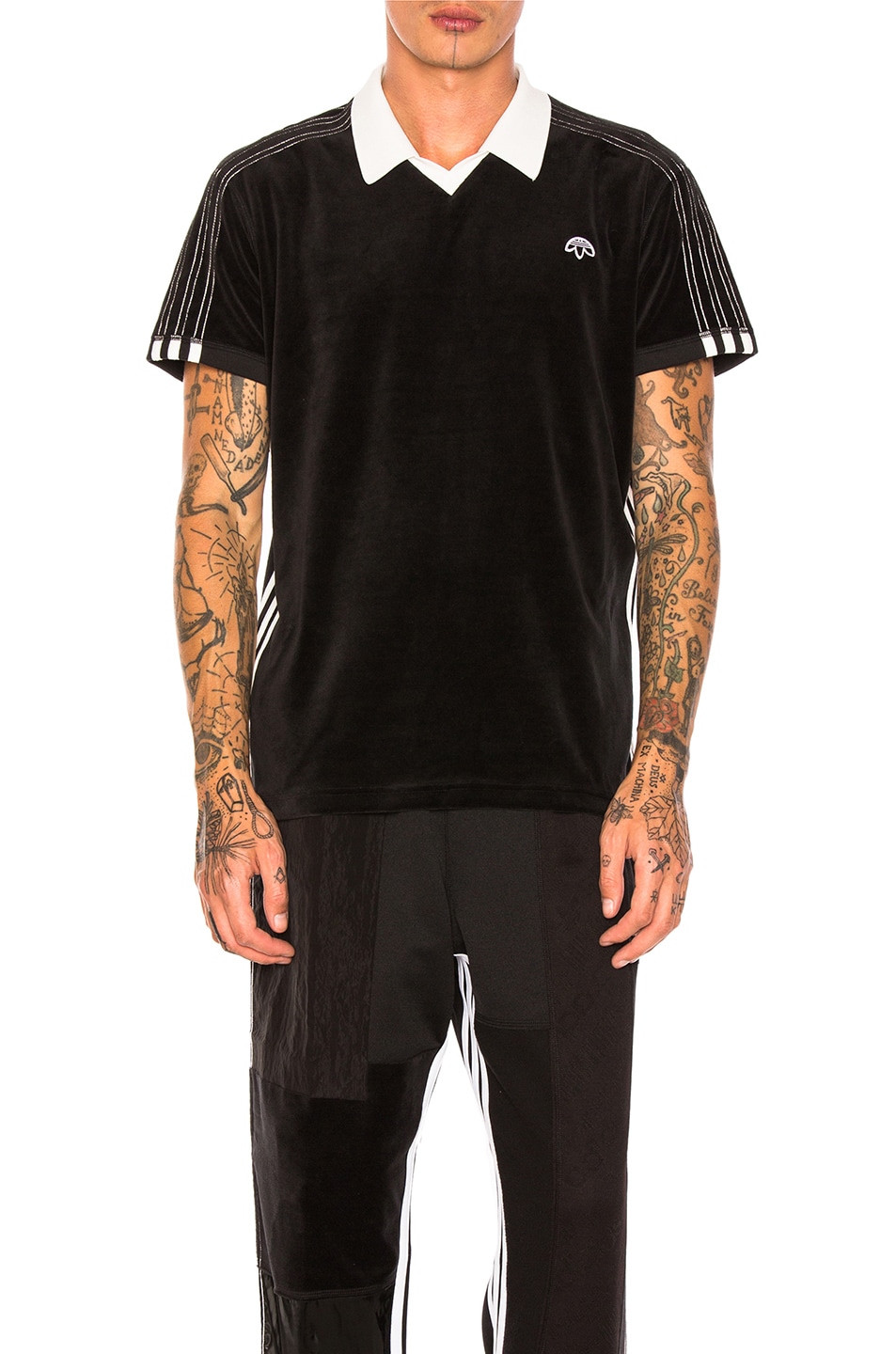 Image 1 of adidas by Alexander Wang Velour Polo in Black