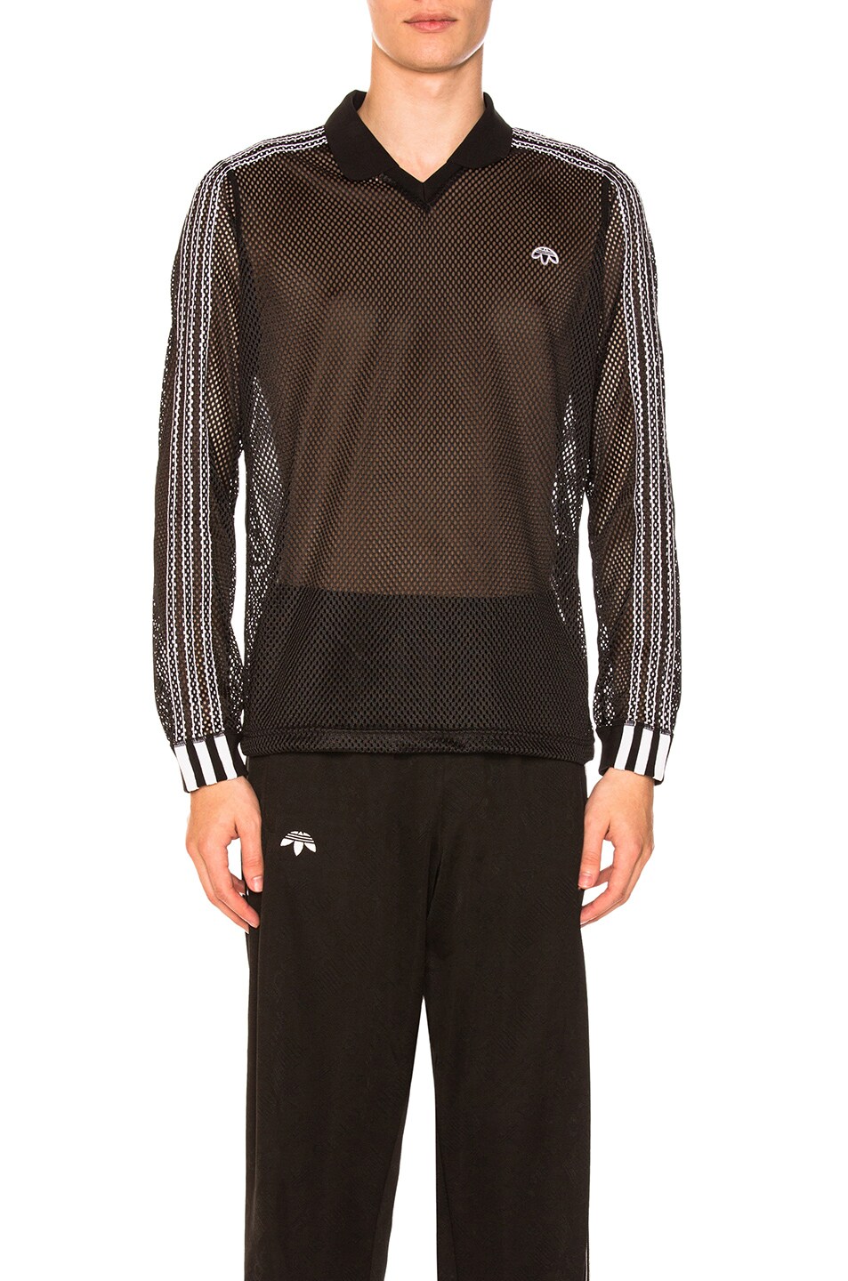 Image 1 of adidas by Alexander Wang Long Sleeve Mesh Polo in Black