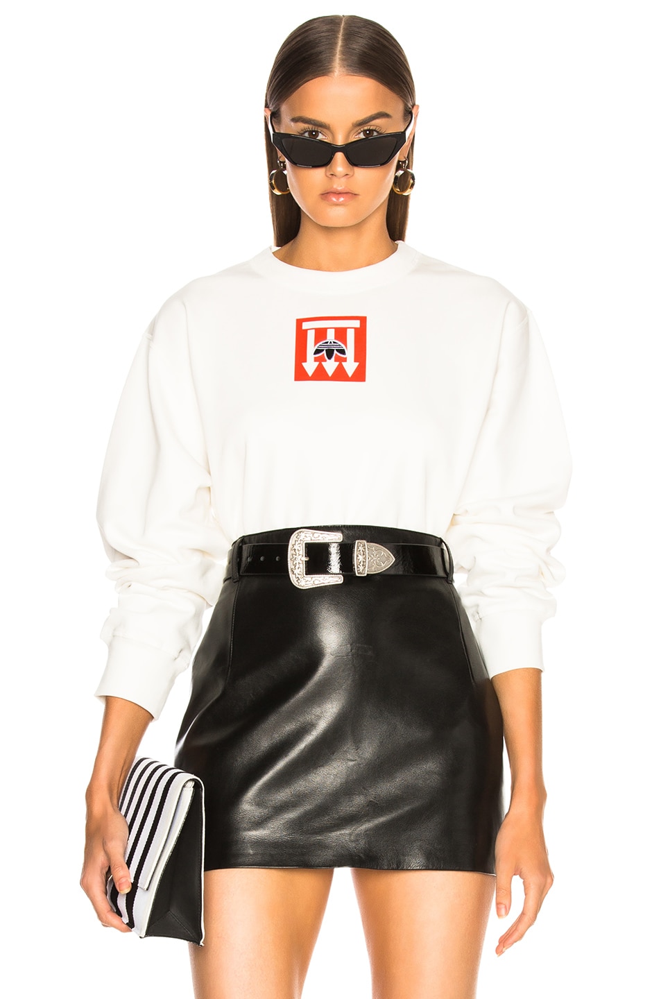 Image 1 of adidas by Alexander Wang Graphic Crew Sweater in Core White, Borang & Black