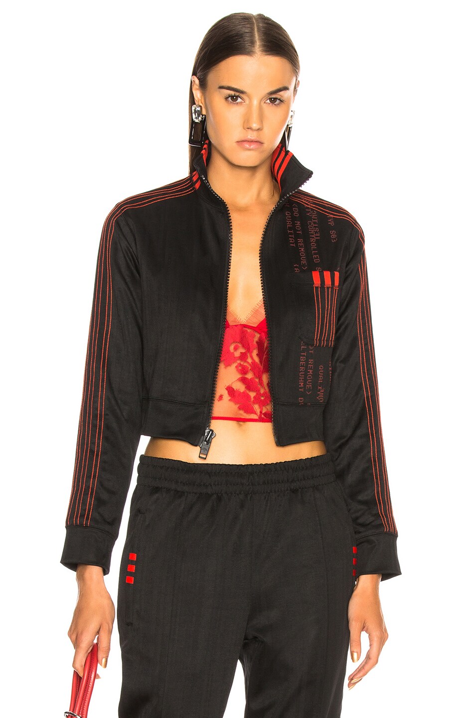 Image 1 of adidas by Alexander Wang Crop Track Jacket in Black & Core Red