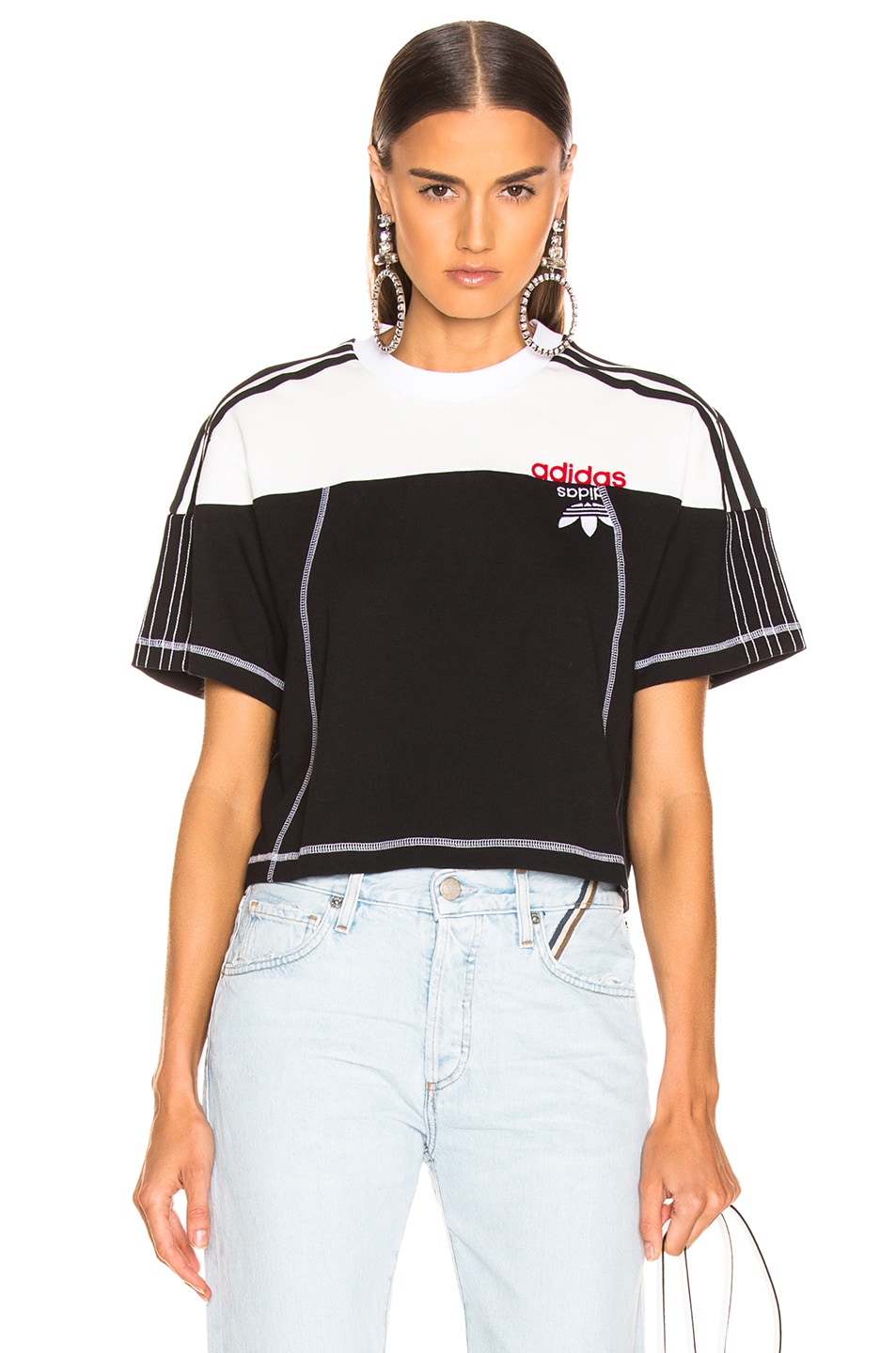 Image 1 of adidas by Alexander Wang Disjoin Crop Top in Black & Core White