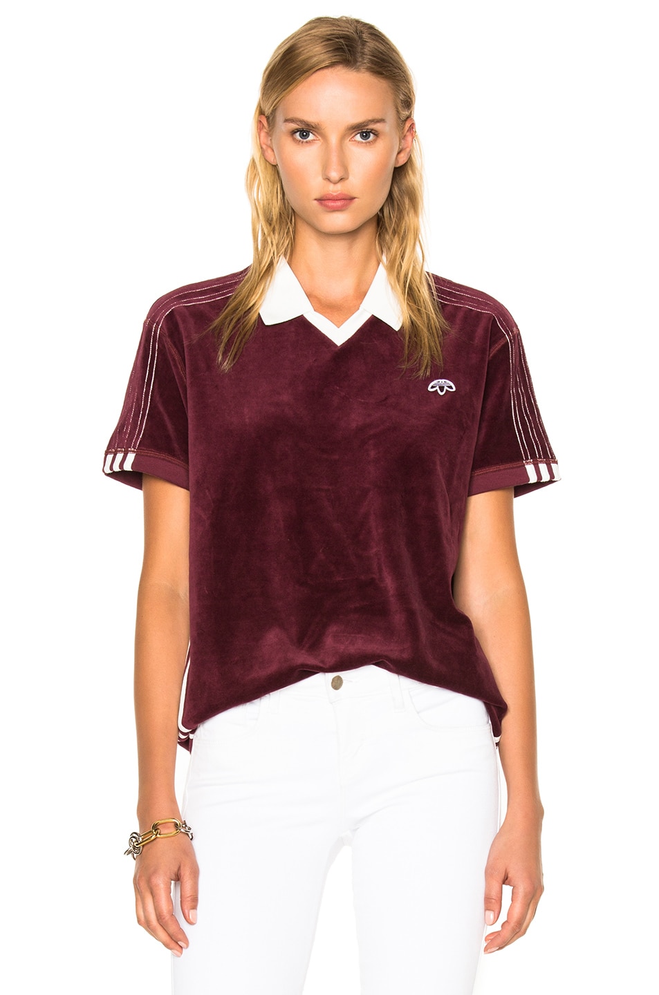 Image 1 of adidas by Alexander Wang Velour Polo in Maroon