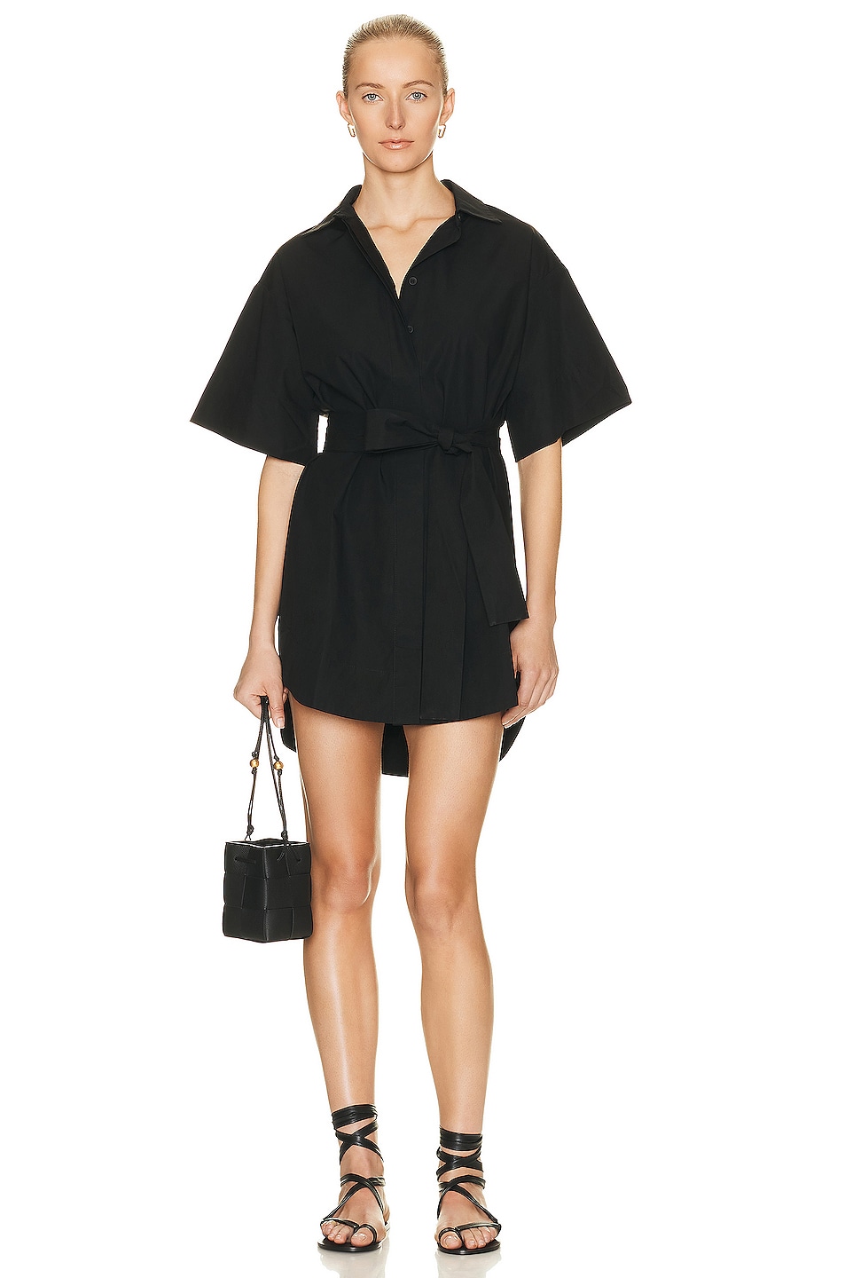 Image 1 of AEXAE Cotton Kimono Mini Dress in Black