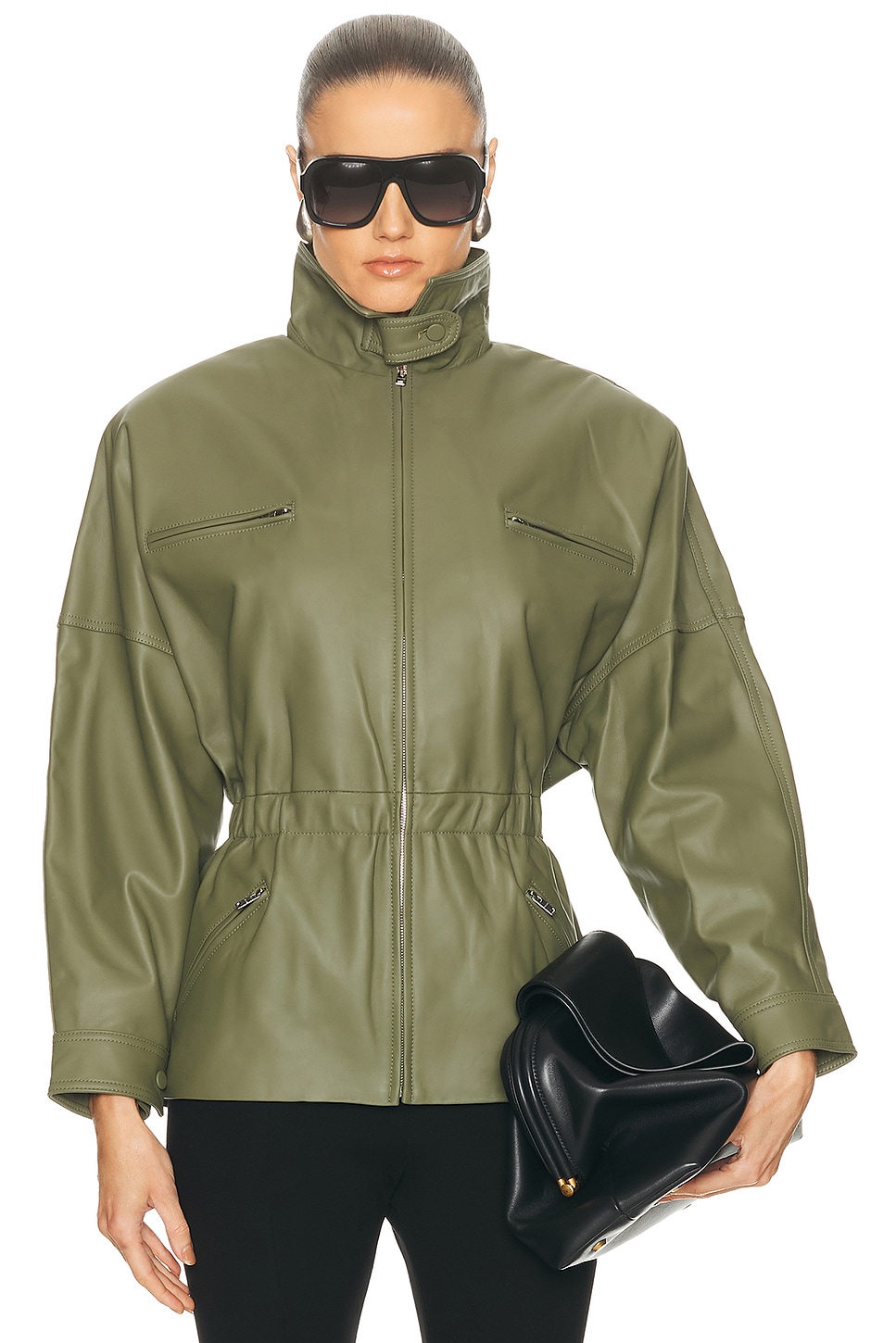 Aexae Leather Cinched Mid Jacket In Green