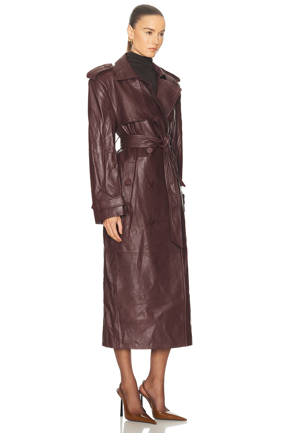 Aexae X Revolve Leather Suede Trench Coat In Burgundy
