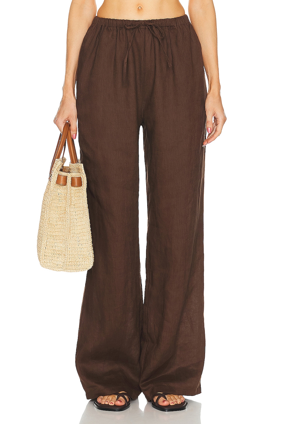 Image 1 of AEXAE Linen Drawstring Trouser in Brown