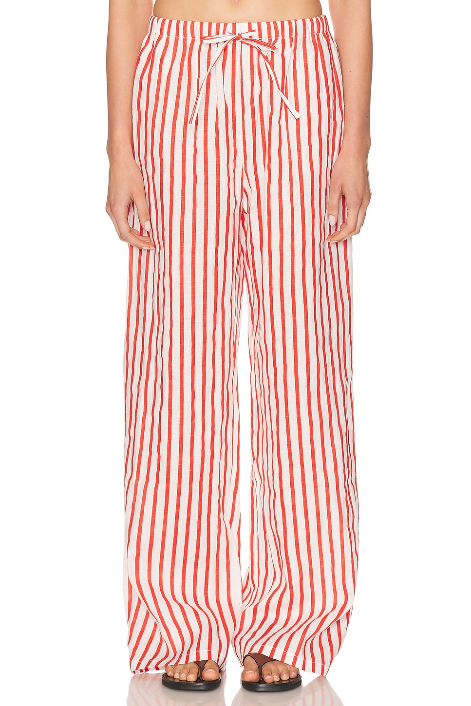 Image 1 of AEXAE Linen Drawstring Pant in Stripe Red