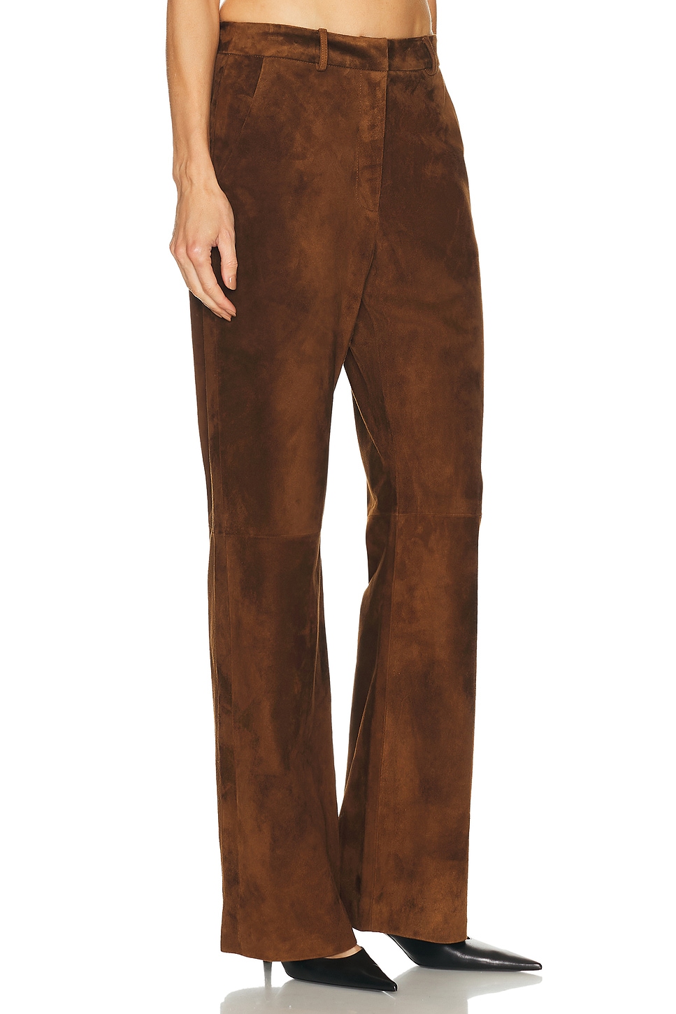 Aexae Leather Suede Straight Leg Pant In Brown