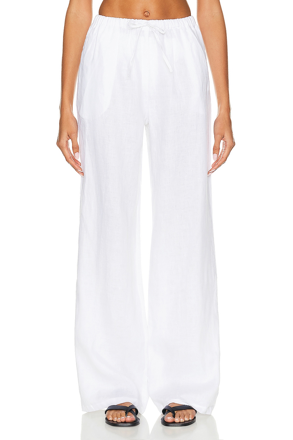Linen Drawstring Trouser in White