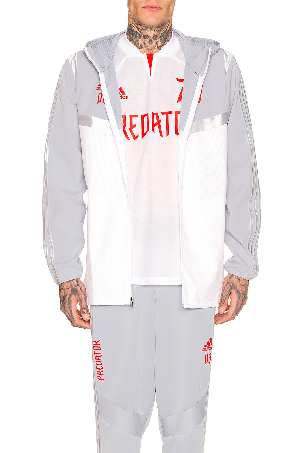 Image 1 of adidas Football Predator Beckham Hooded Jacket in White & Light Grey