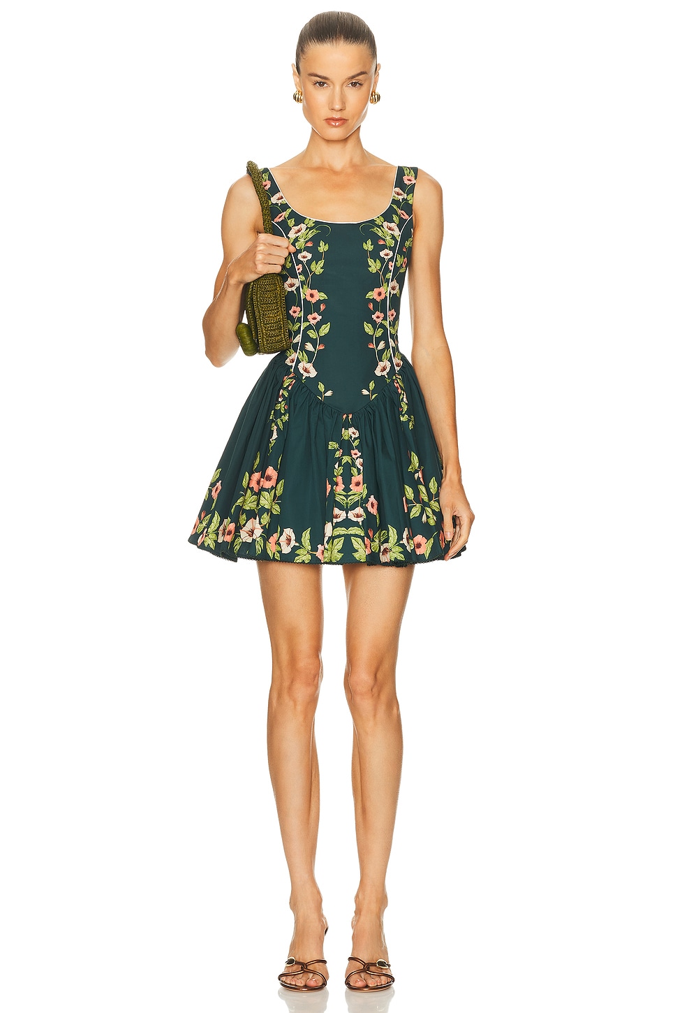 Pluma Mosquetero Mini Dress in Dark Green