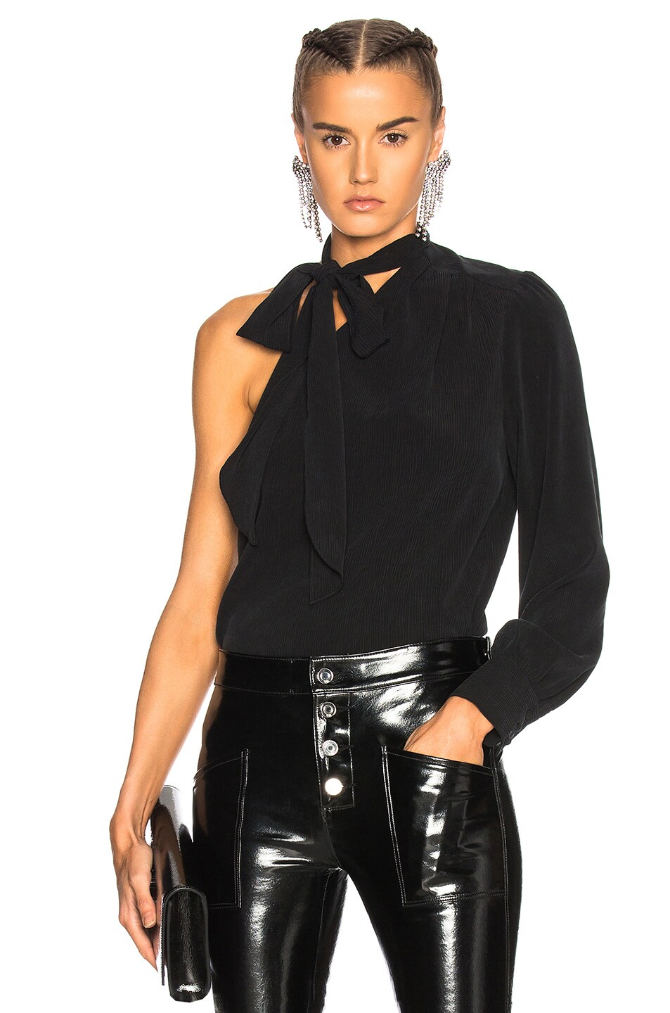 Image 1 of AG Jeans Malie Tie Neck Top in Washed Black