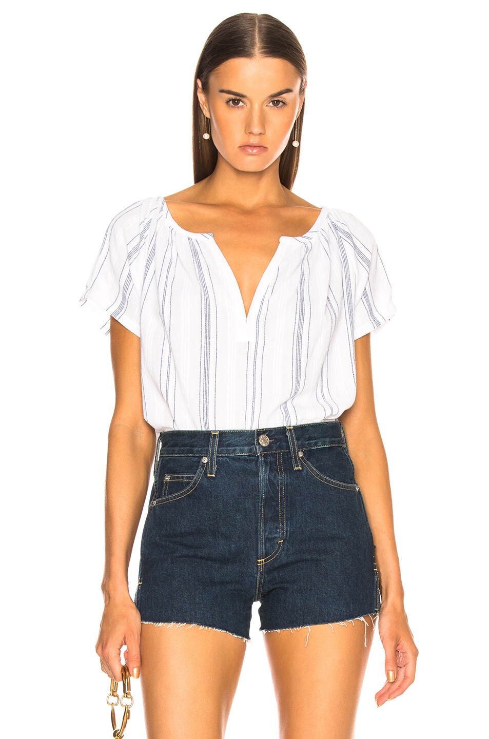 AG Adriano Goldschmied Ariel Blouse in White & Navy | FWRD