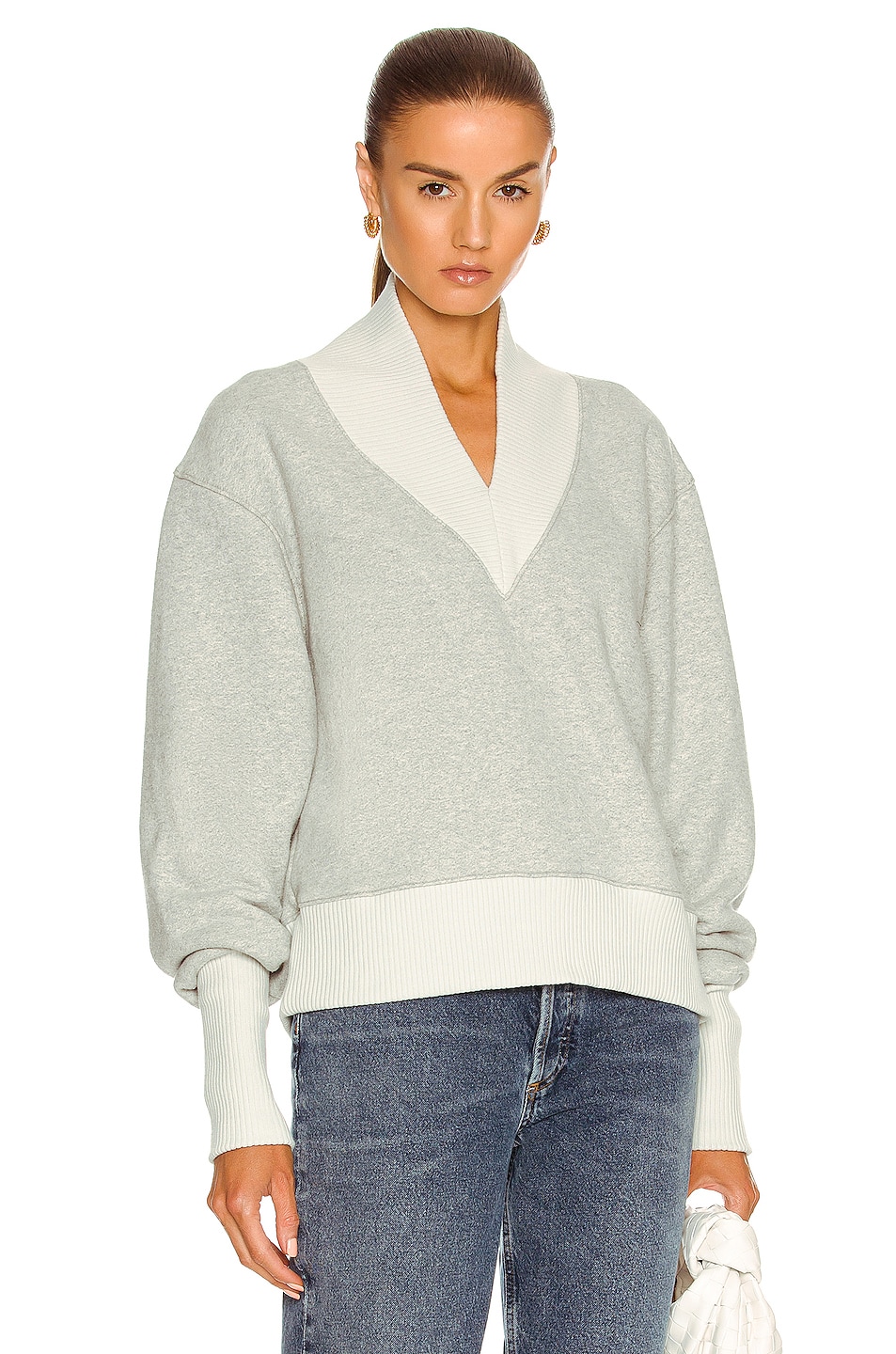 Image 1 of AGOLDE Klara Extended V Neck Sweatshirt in Grey Heather