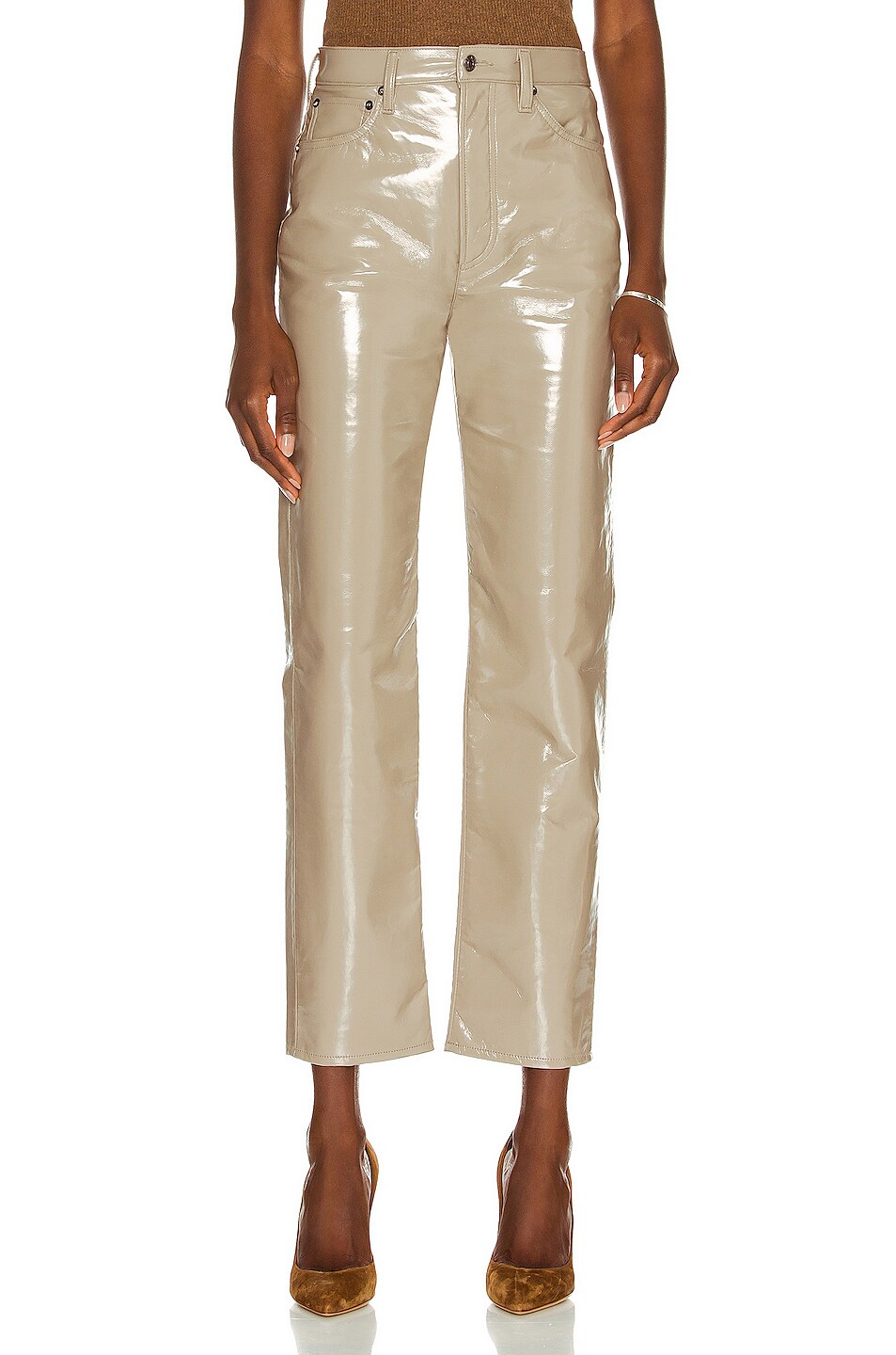 Image 1 of AGOLDE Recycled Leather 90's Pinch Waist Pant in Quail Patent