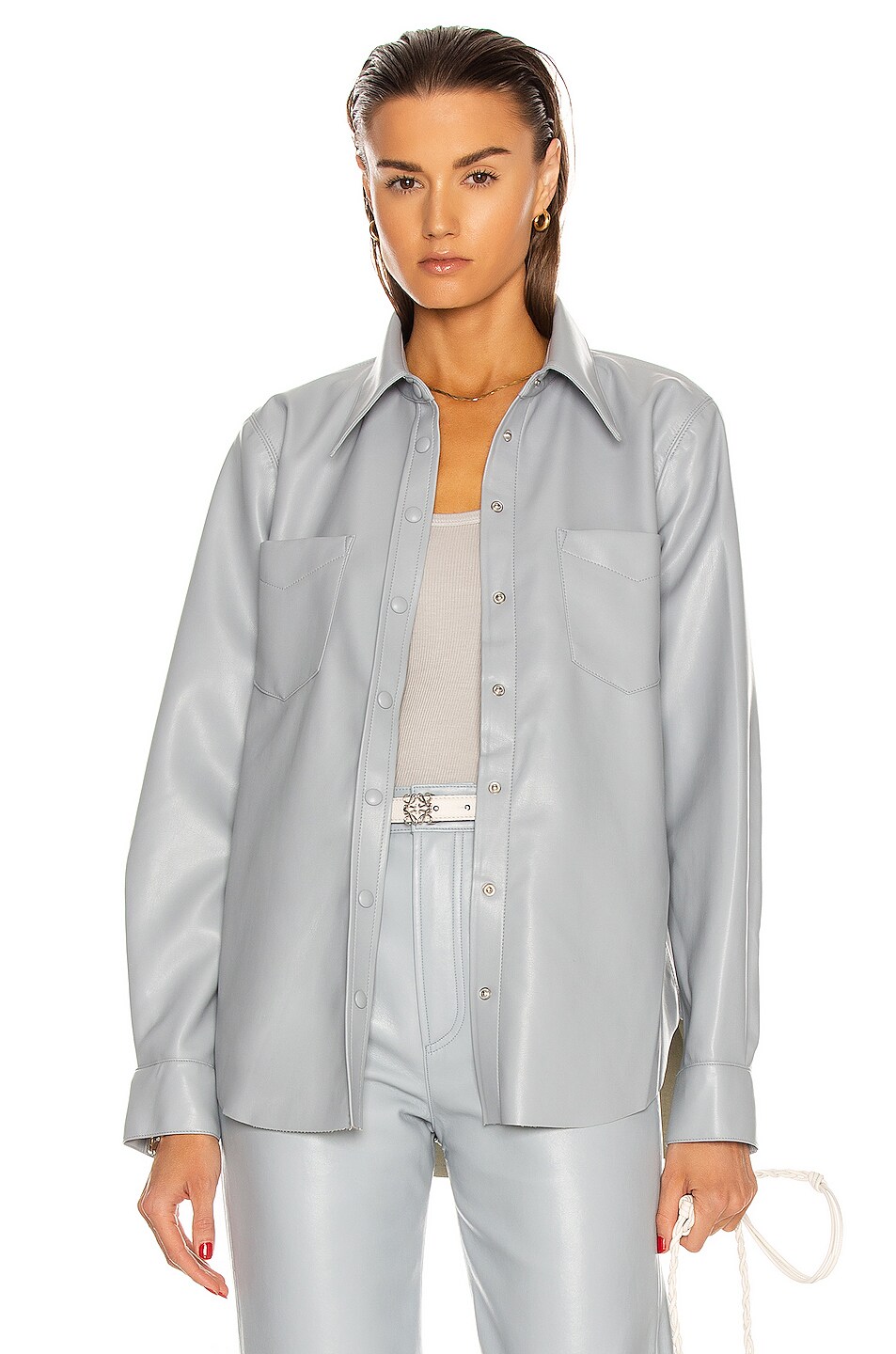 Image 1 of AGOLDE Paloma Vegan Leather Shirt in Marlin