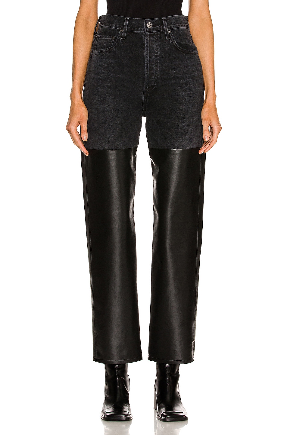 Image 1 of AGOLDE Pieced 90's Pinch Waist Jean in Howl & Detox Recycled Leather