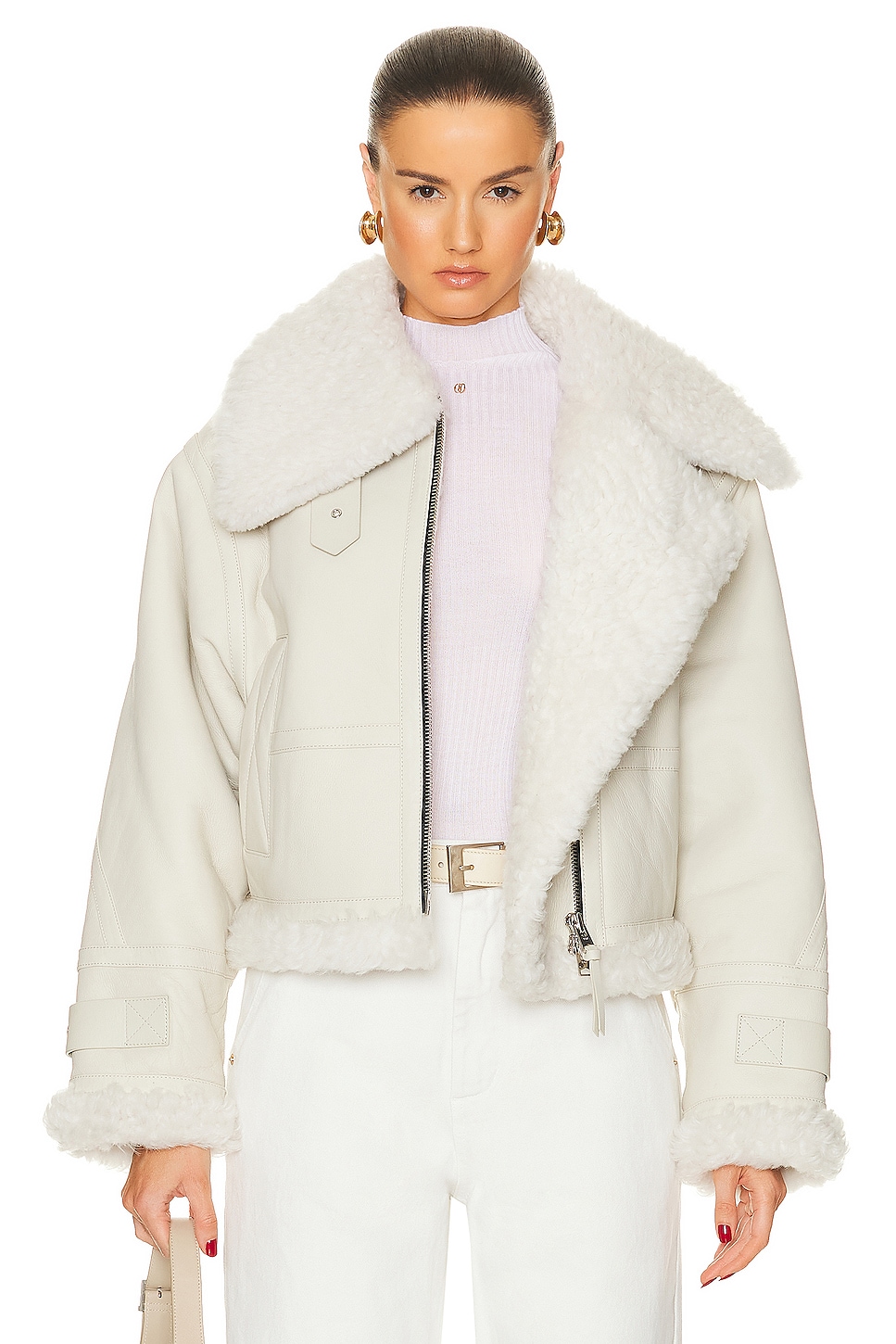Image 1 of AGOLDE x Shoreditch Ski Club Lola Shearling Jacket in Natural & White