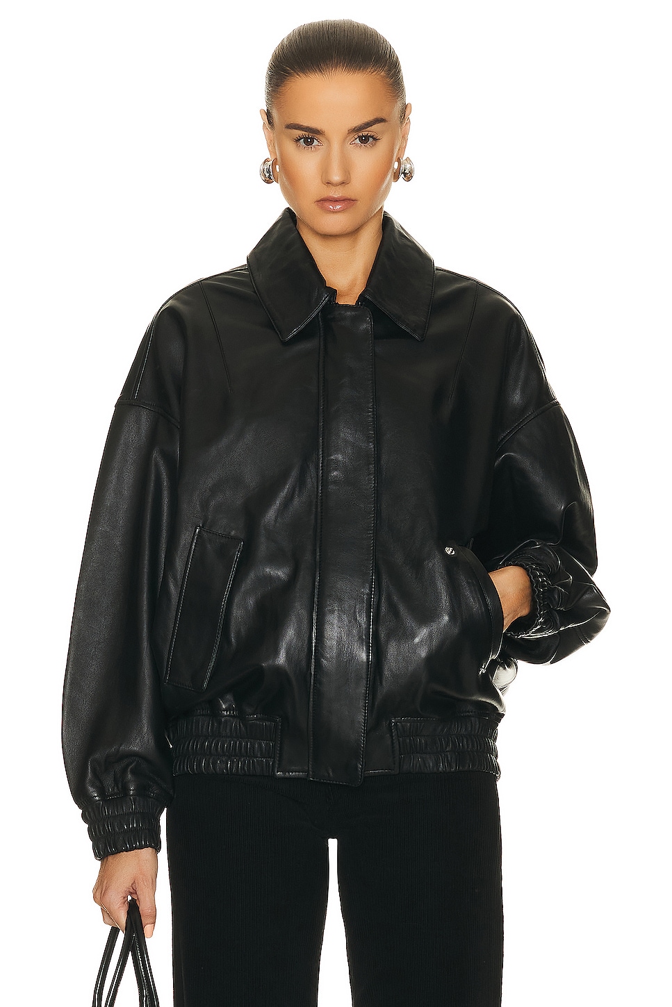 AGOLDE x Shoreditch Ski Club Ava Leather Bomber in Black | FWRD