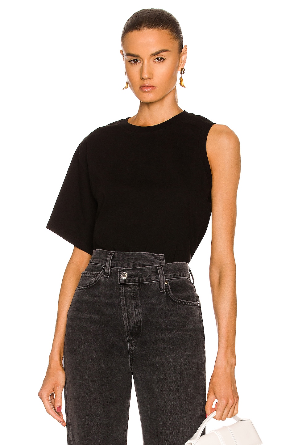 Image 1 of AGOLDE Della Asymmetric T Shirt in Black