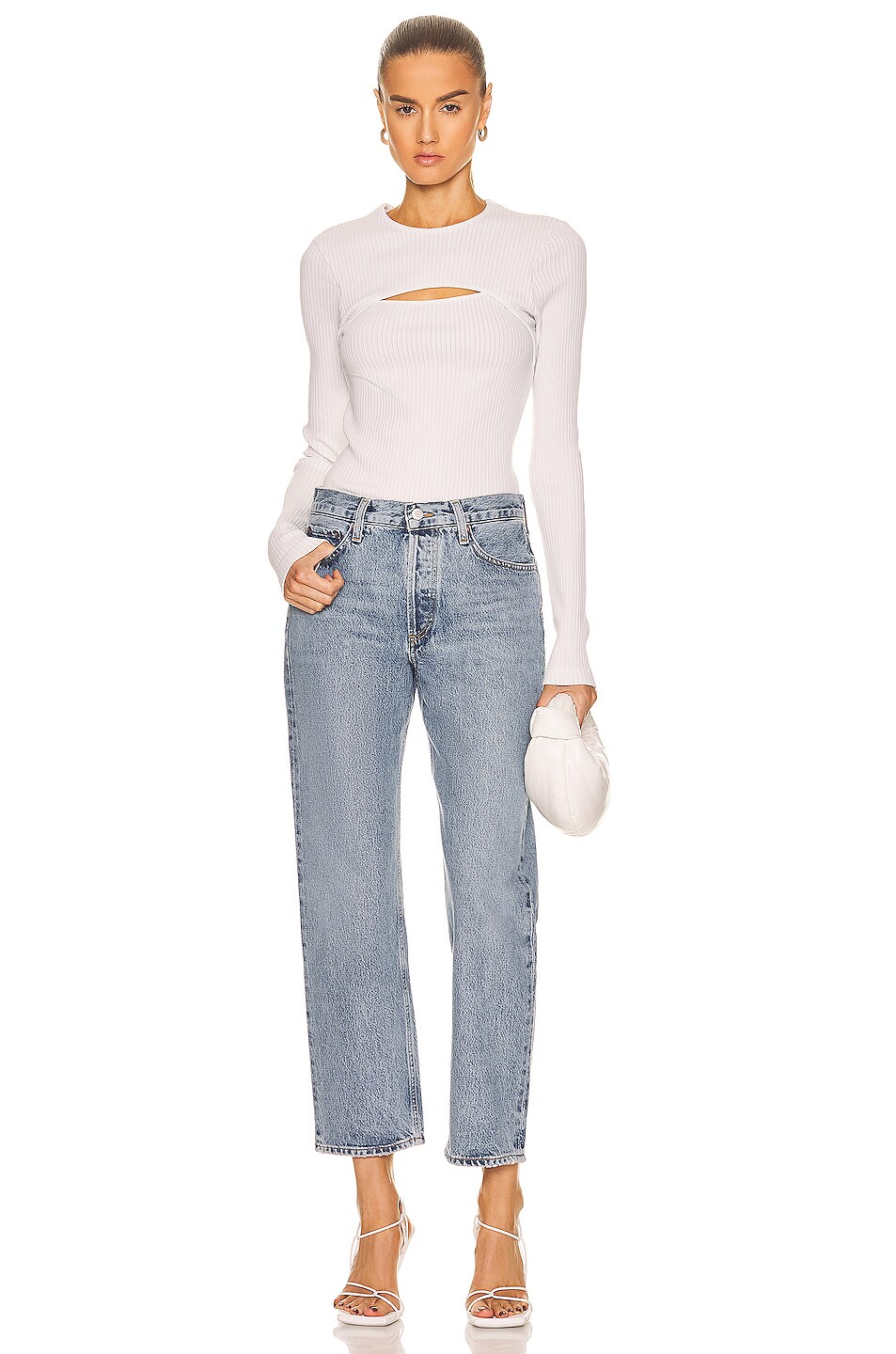 AGOLDE Lyza Cut Out Rib Top in Powder | FWRD
