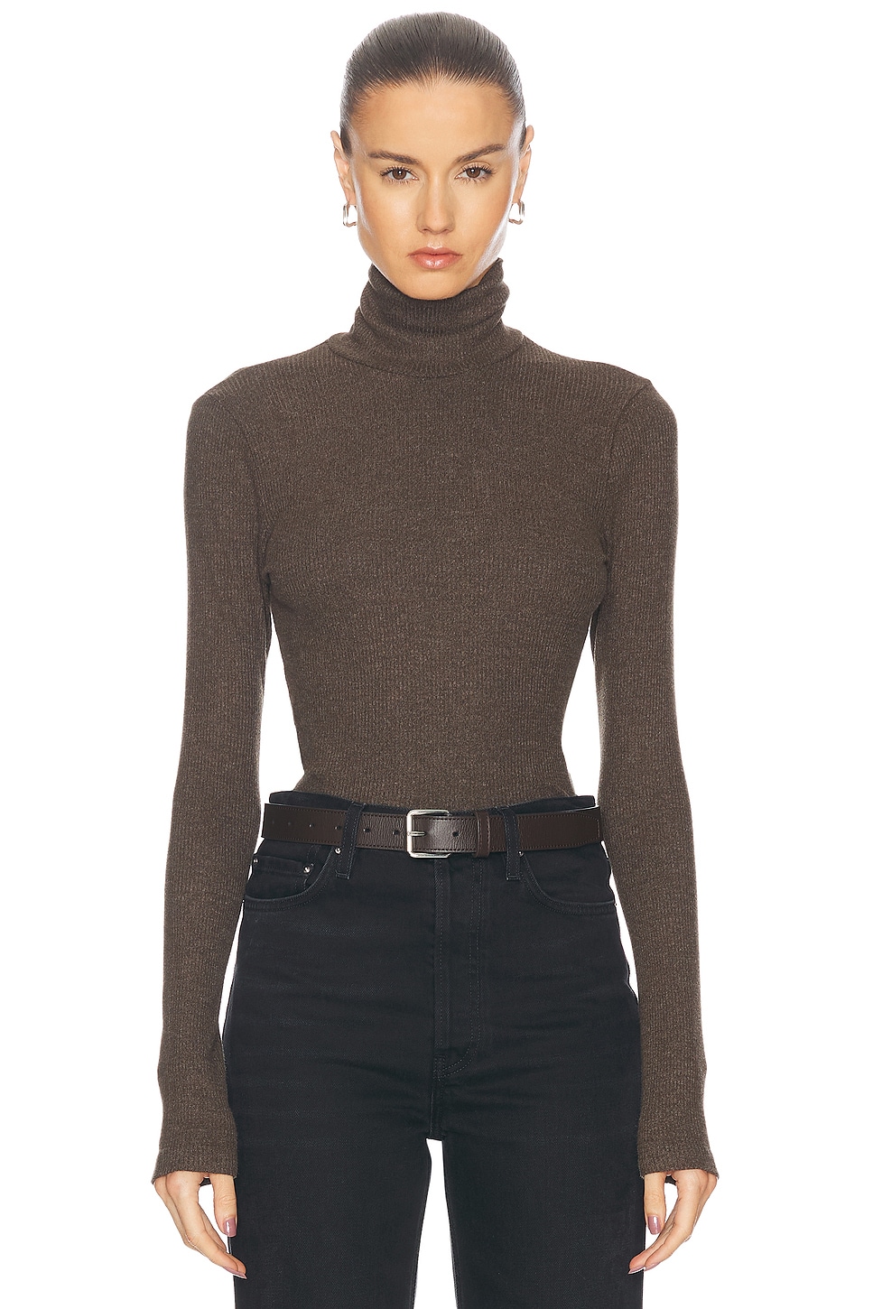Agolde Pascale Turtleneck In Lizard Ribbed In Lizard