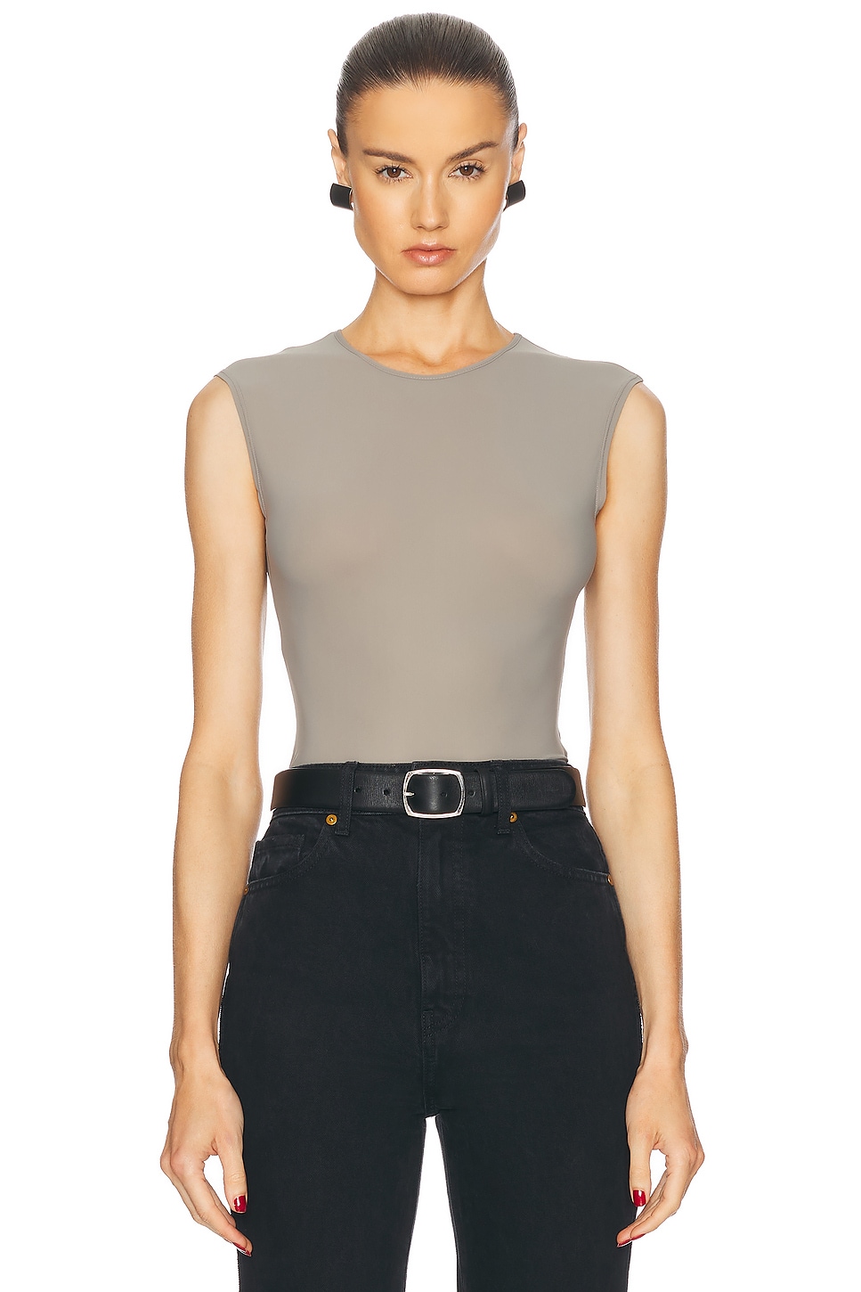 Shop Agolde Aura Sleeveless Bodysuit In Aluminum