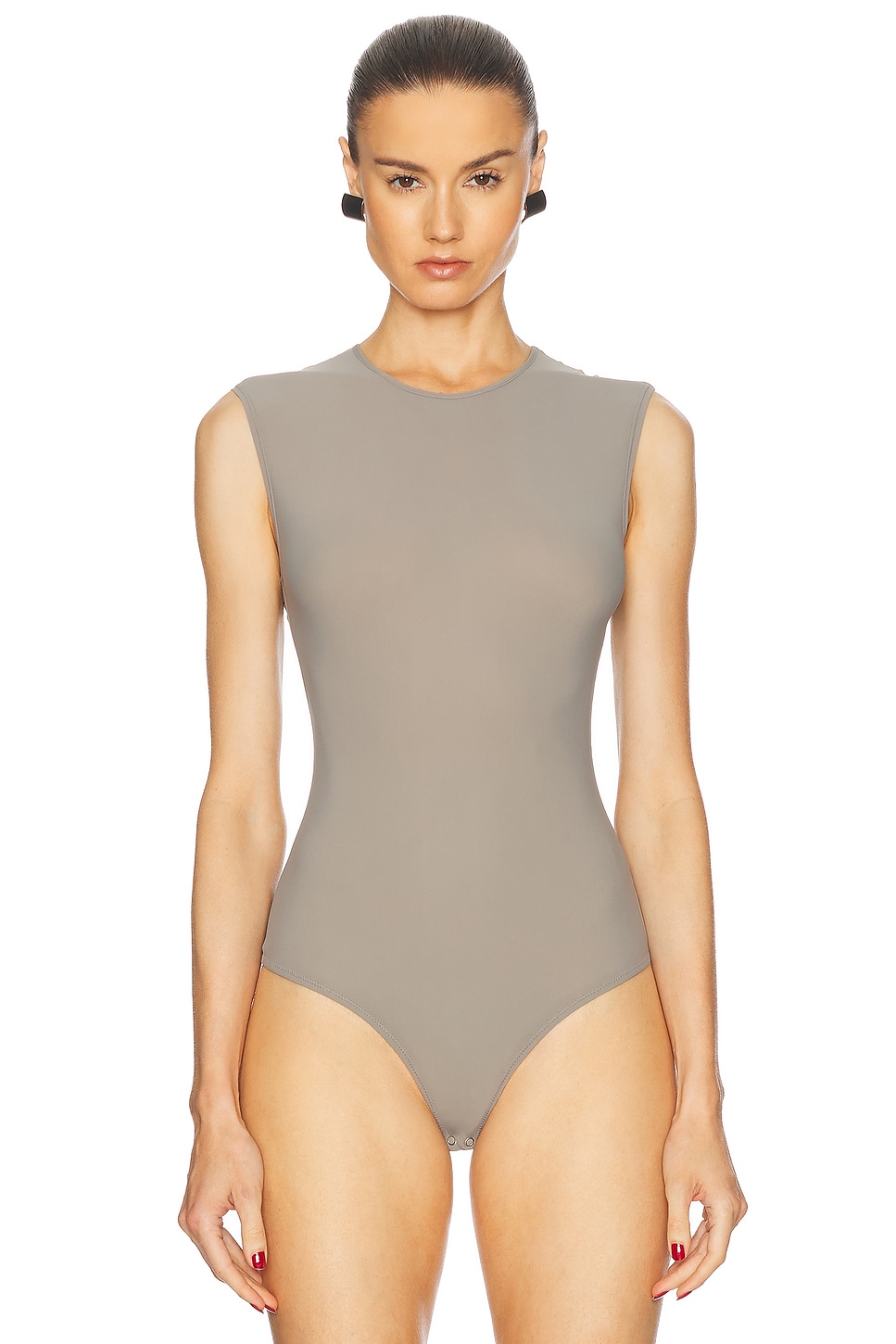 Shop Agolde Aura Sleeveless Bodysuit In Aluminum