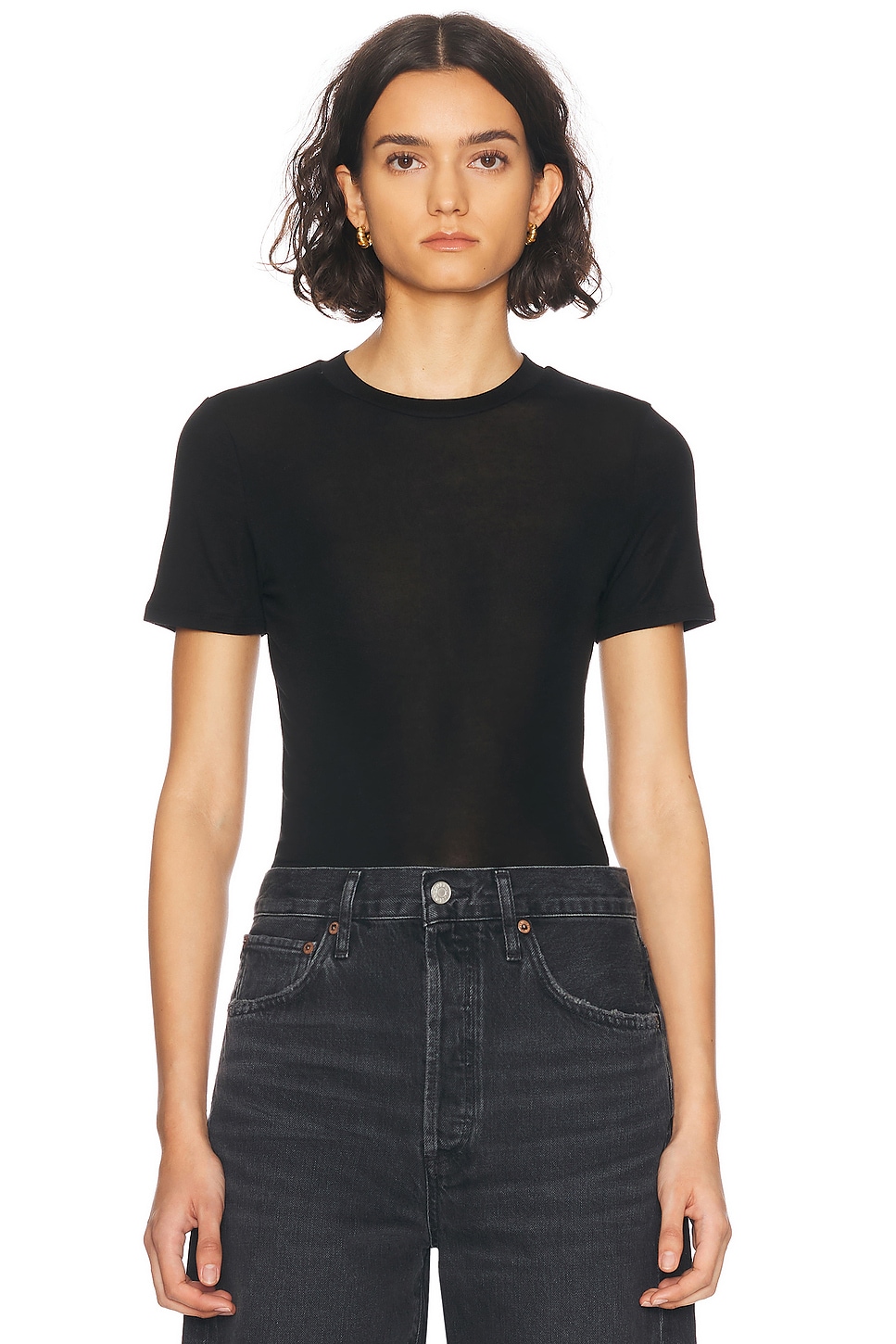 Agolde Adine Cotton Shrunken Tee In Black