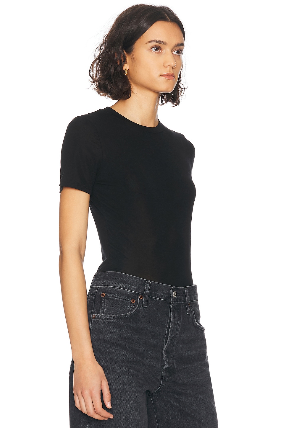 Agolde Adine Cotton Shrunken Tee In Black