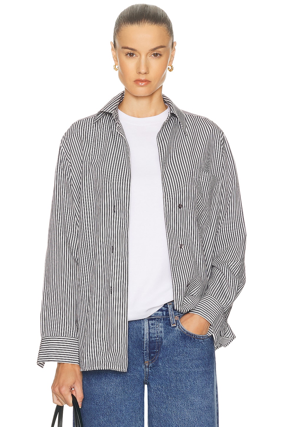 Agolde Aris Stripe Button-up Shirt In White