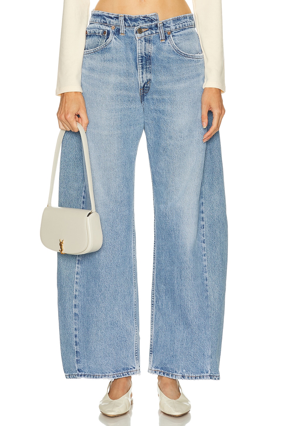 Image 1 of aligrace Crossover Barrel Jeans in Medium Dark