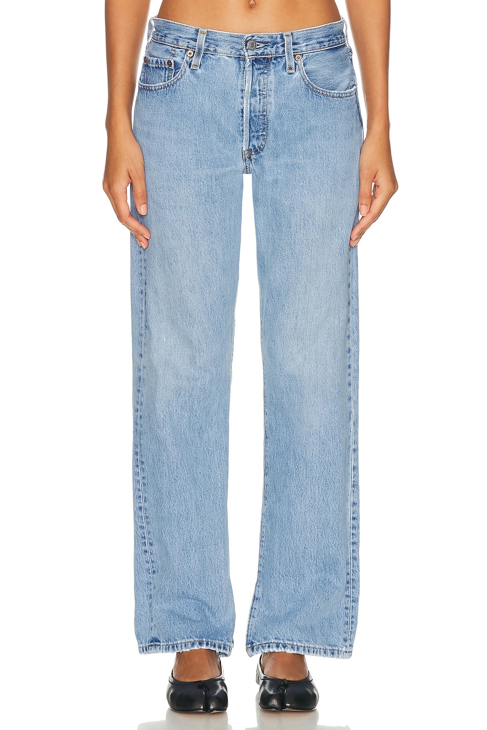 Image 1 of aligrace Vintage Relaxed Split Jeans in Light Medium