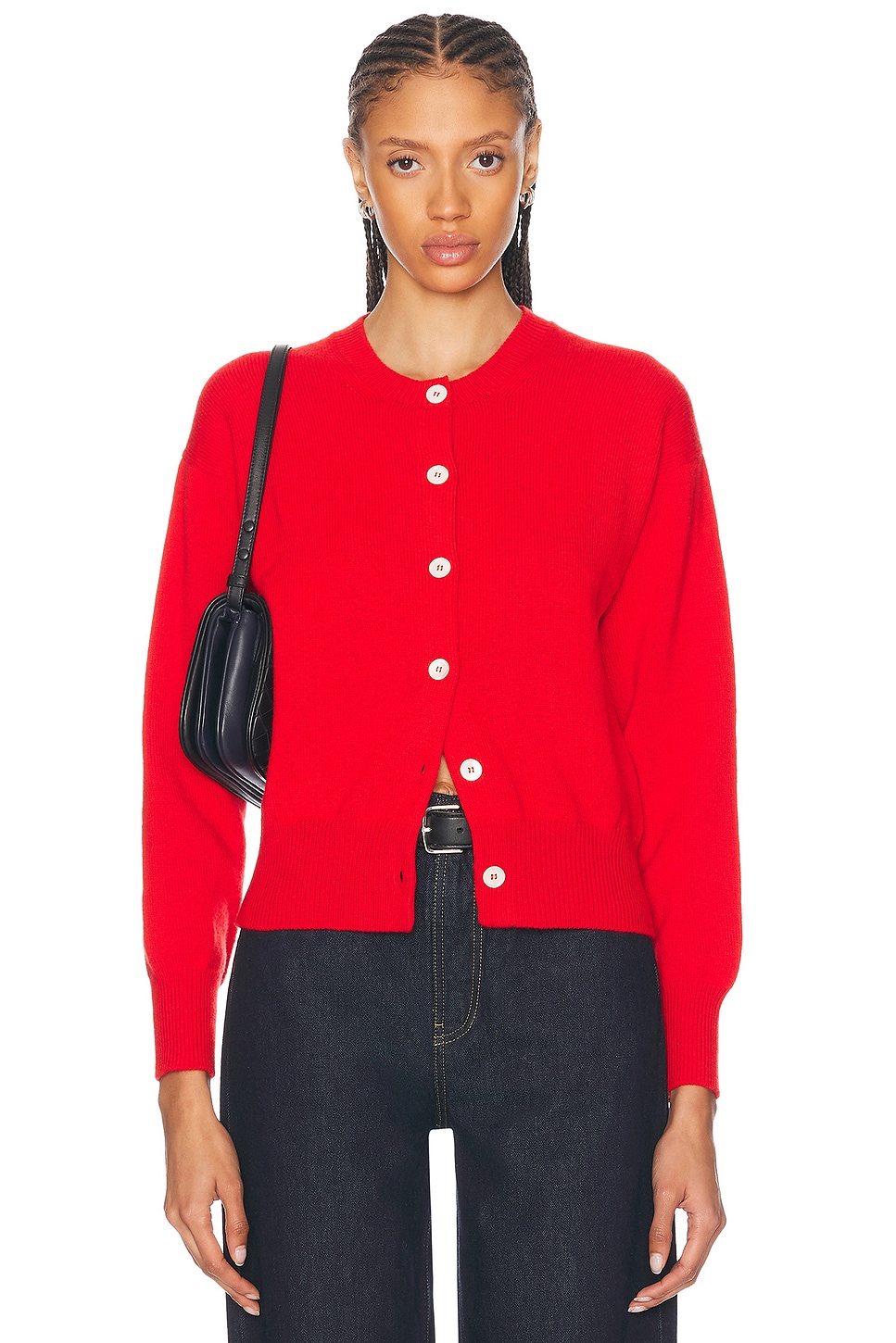 Ada Crewneck Cardigan in Red