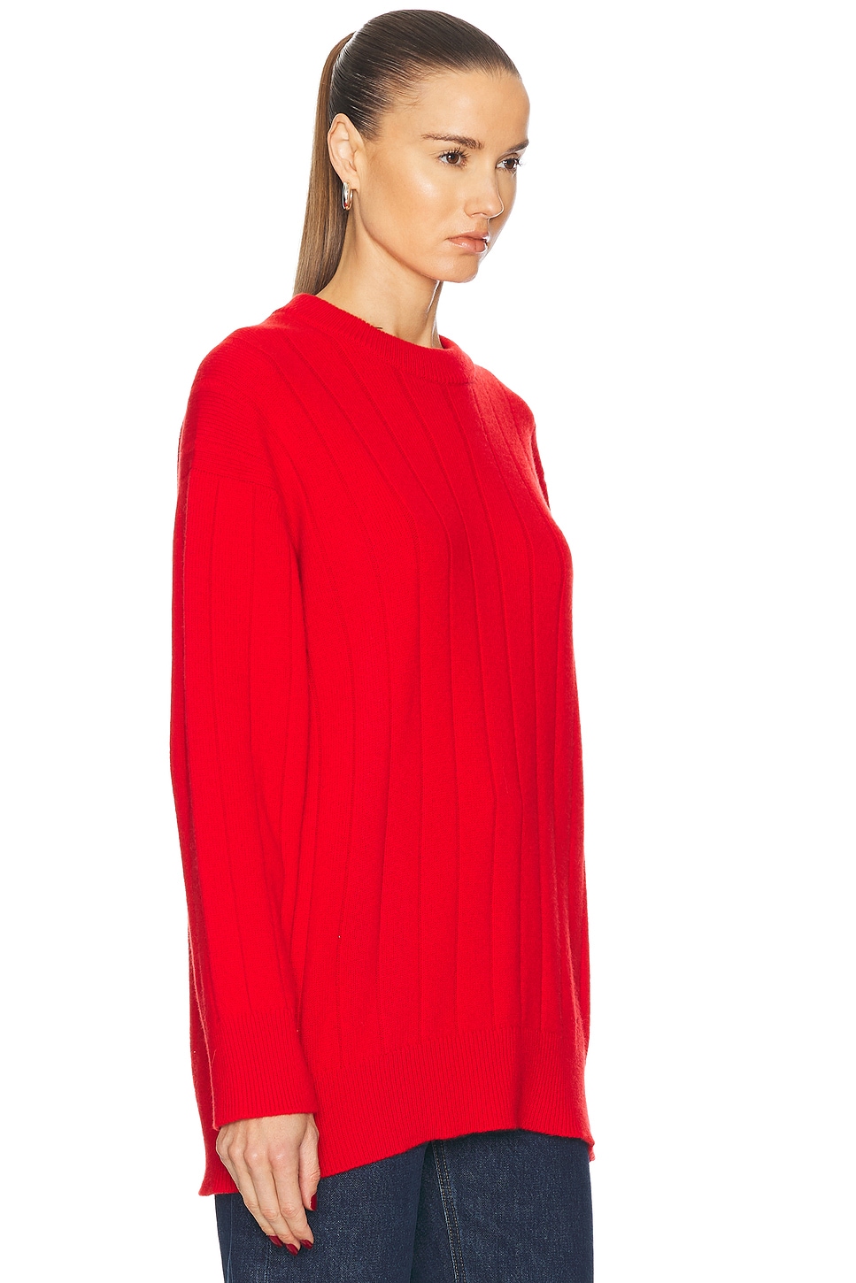 Shop And-daughter Mock Rib Crewneck Long Sweater In Red