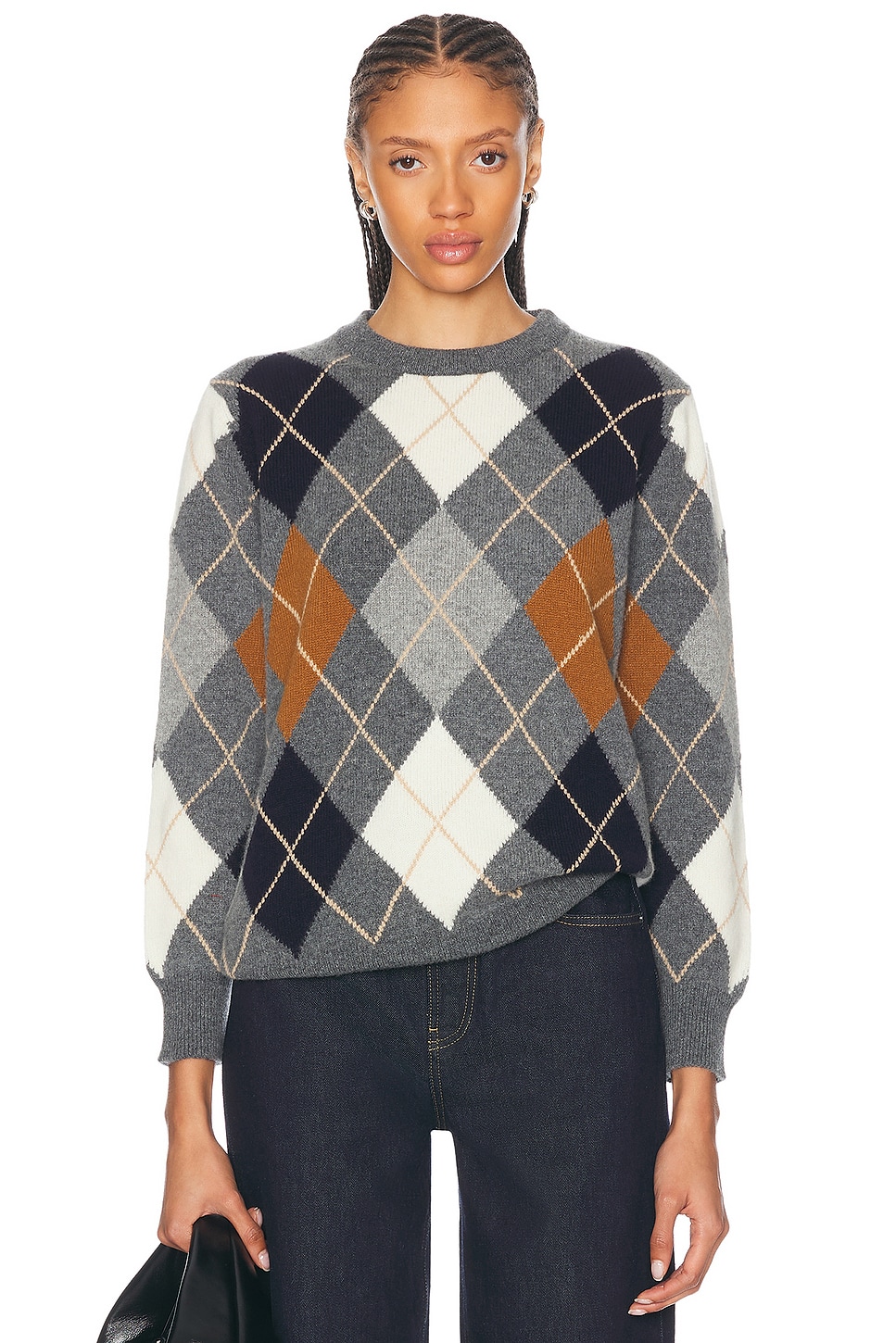 And-daughter Argyle V-neck Sweater In Gray