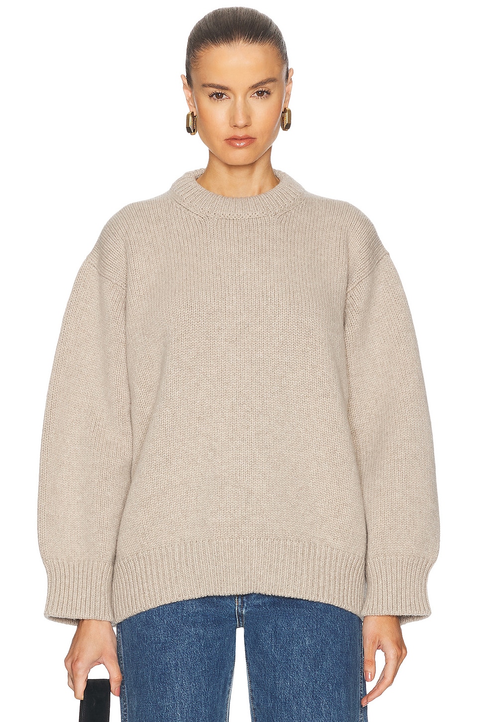 Caragh Chunky Slouch Crewneck Sweater in Beige