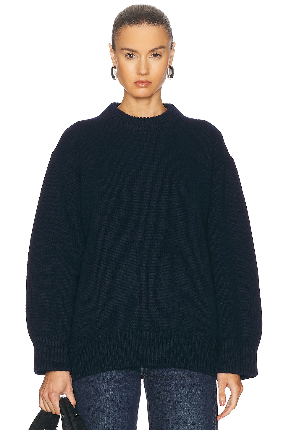 Caragh Chunky Slouch Crewneck Sweater in Navy