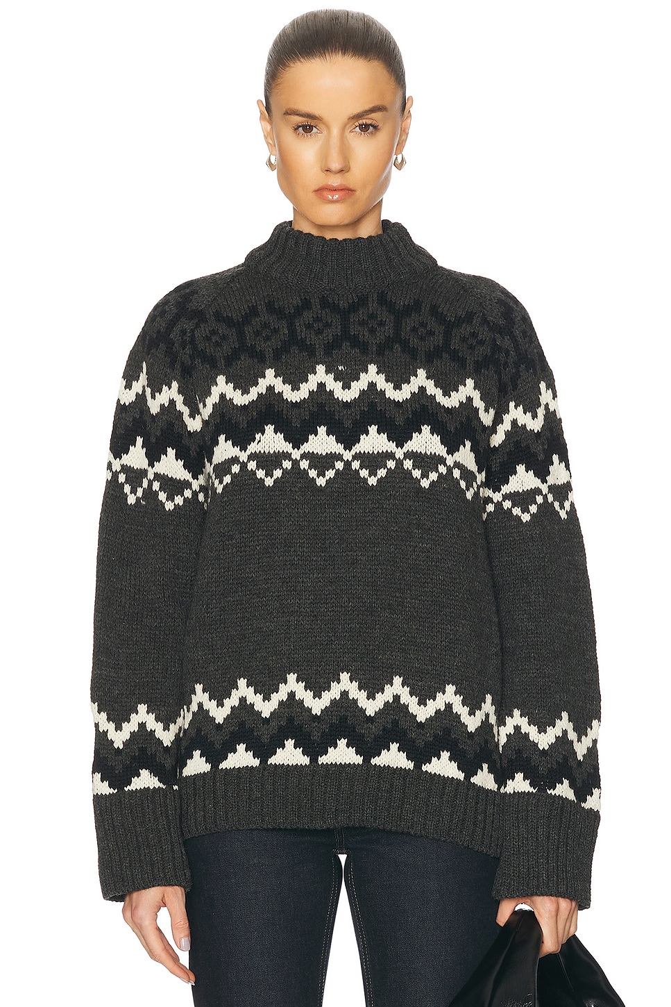 Bansha Fairisle Crewneck Sweater in Charcoal