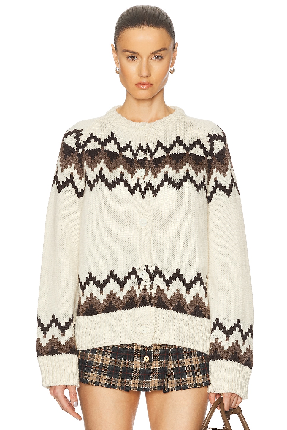 Bansha Fairisle Crewneck Cardigan in Ivory